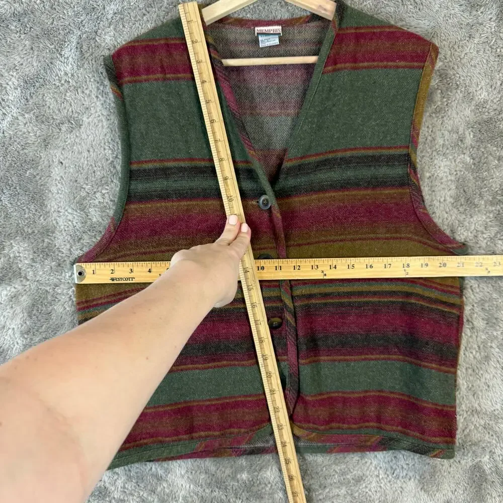 Vintage 90s Southwest Wool Blend Vest Aztec Navajo Stripe Women's L Memphis